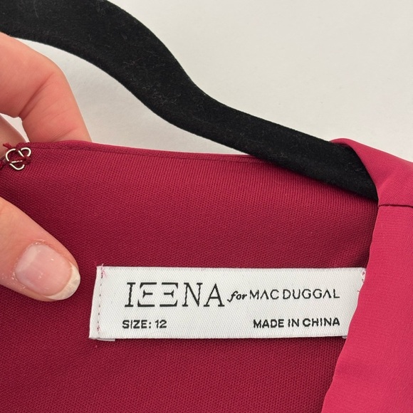 NWT IEENA Mac Duggal Raspberry Red Satin Flutter Sleeve Evening Gown Size 12 - Picture 6 of 7